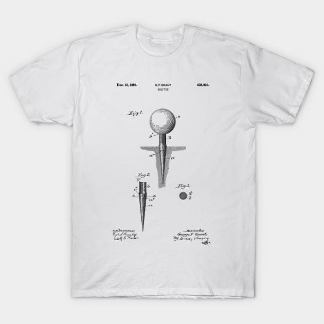 PATENT DRAWING / 1899 - Golf Tee - black T-Shirt by Daniel Coulmann